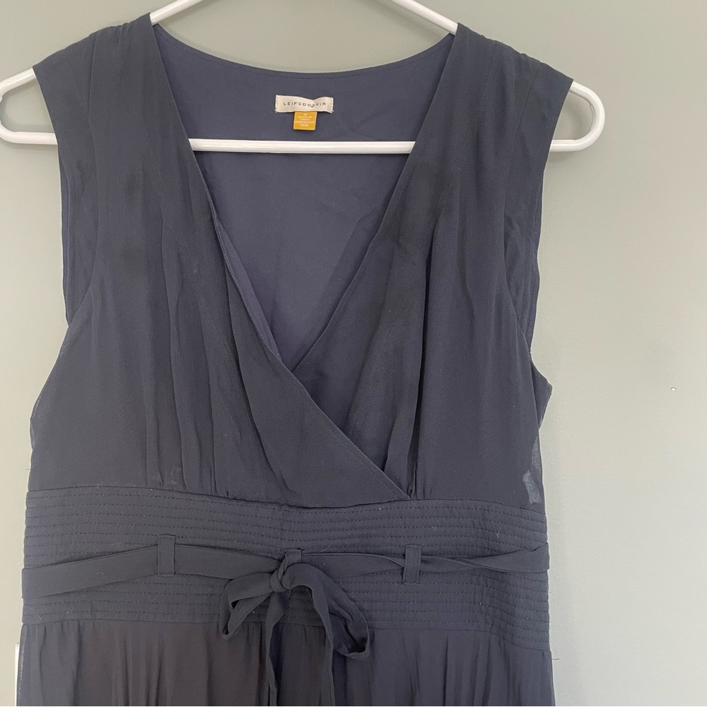 Anthropologie Leifsdottir Navy Merle Silk Pleated Midi Dress - Picture 6 of 12